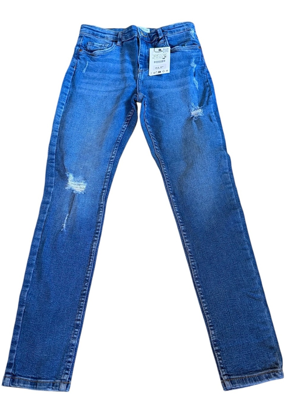 Zara Women's Slim Straight Blue Distressed Jeans